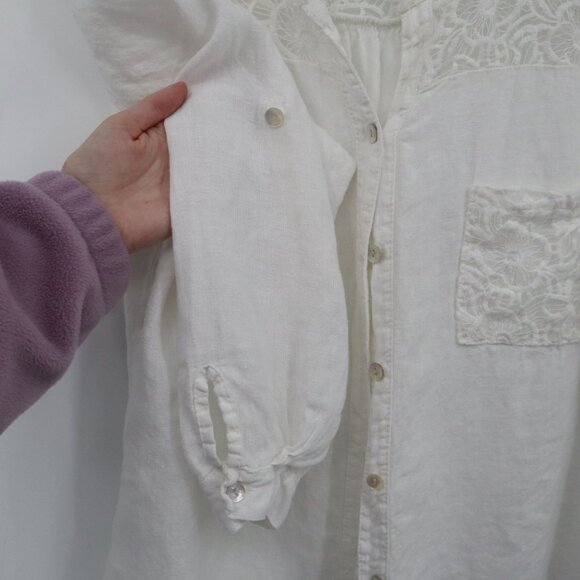 M Linen Top Women 2X White‎ Boho Romantic Prep Classy Feminine Delicate Ethereal - Picture 9 of 16